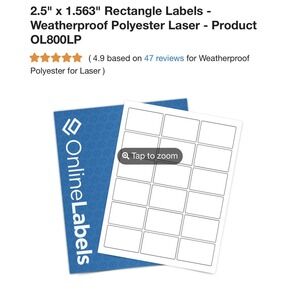 Online Labels 2.5" By 1.563"‎ Weatherproof Polyester Laser Labels OL800LP (2200)